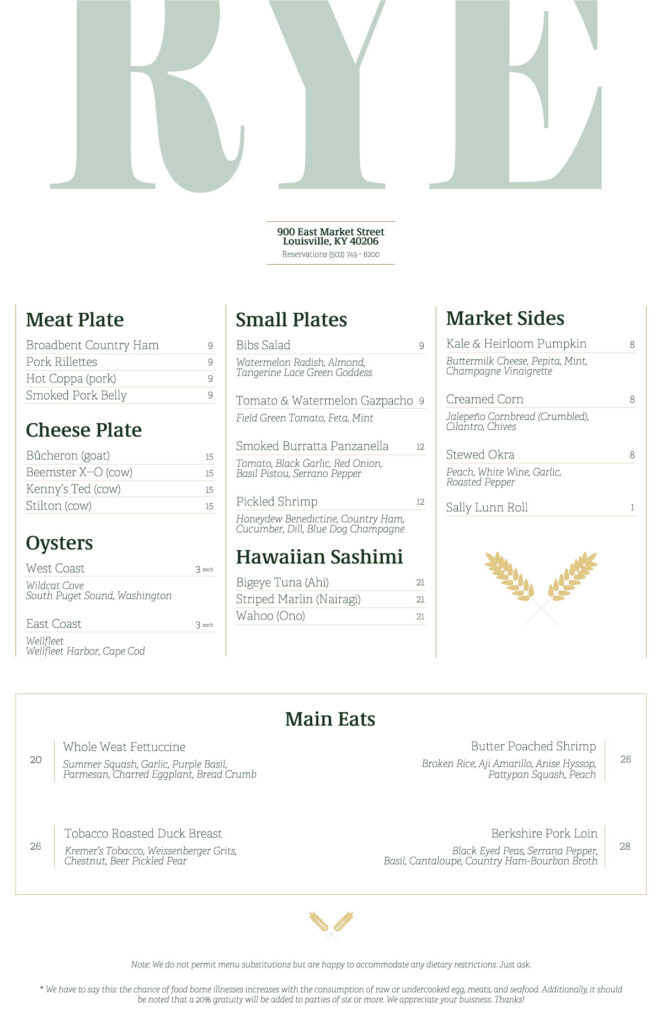 Rye Menu
