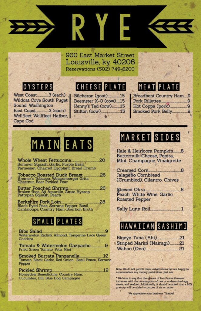 Rye Menu