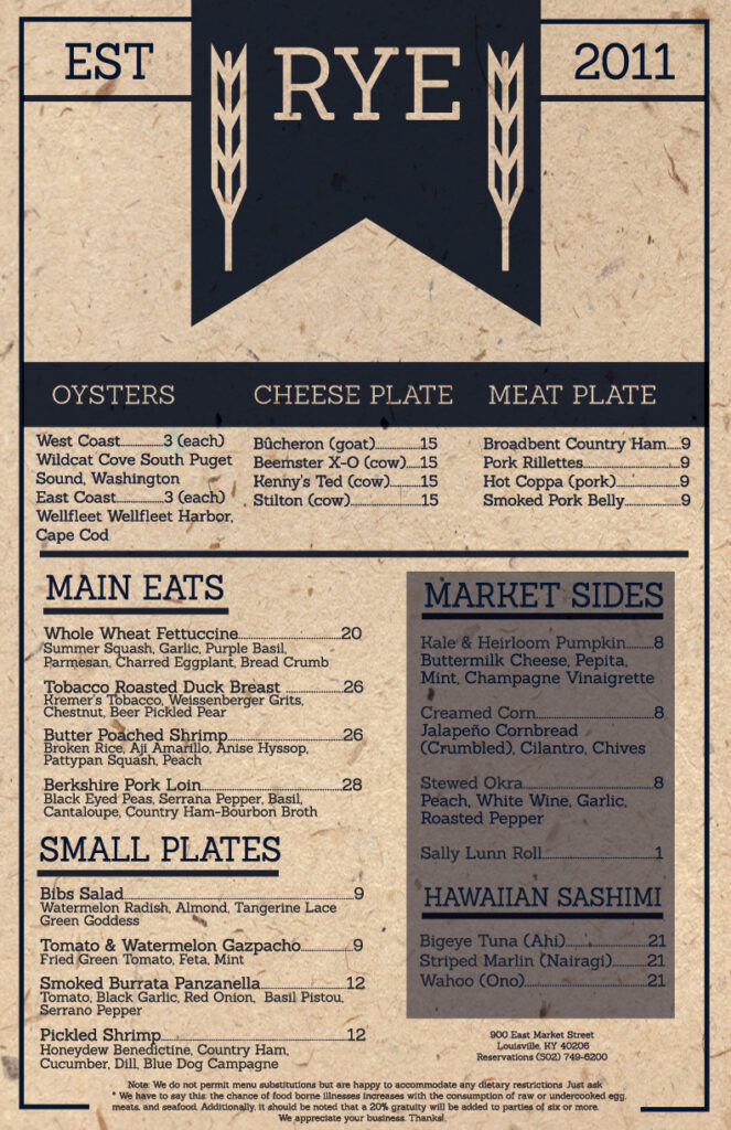 Rye Menu
