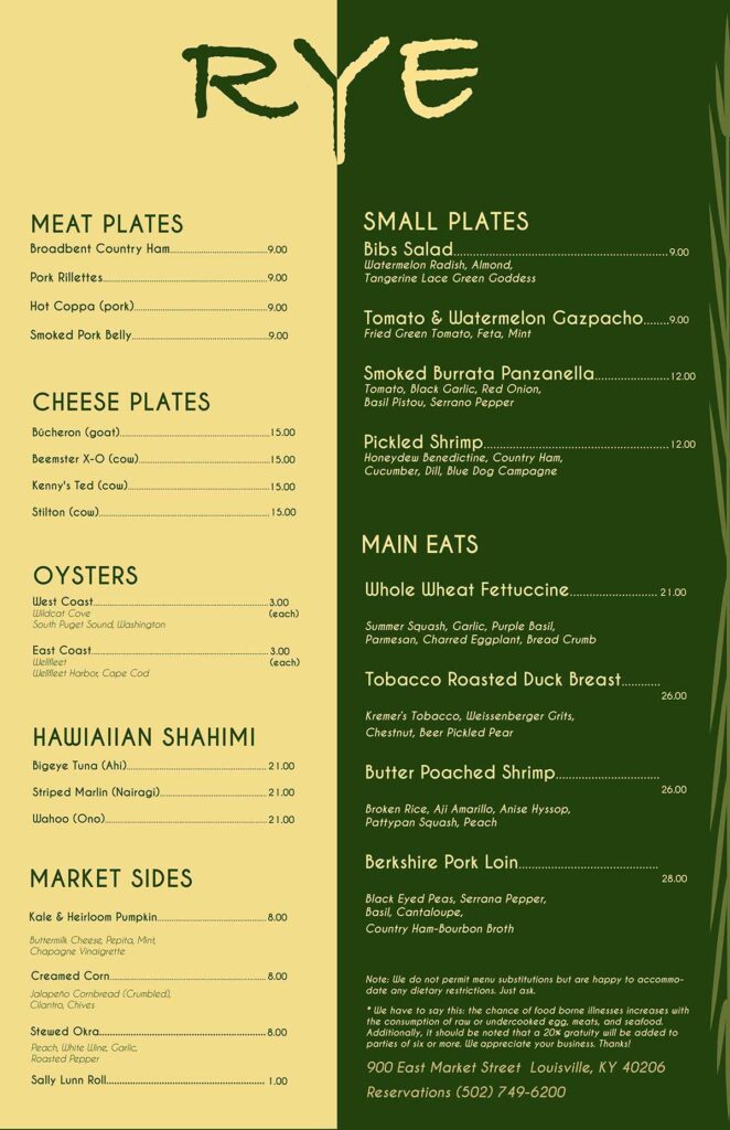 Rye Menu
