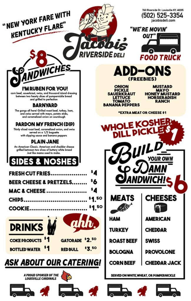 Jacobi's, Food Truck Menu